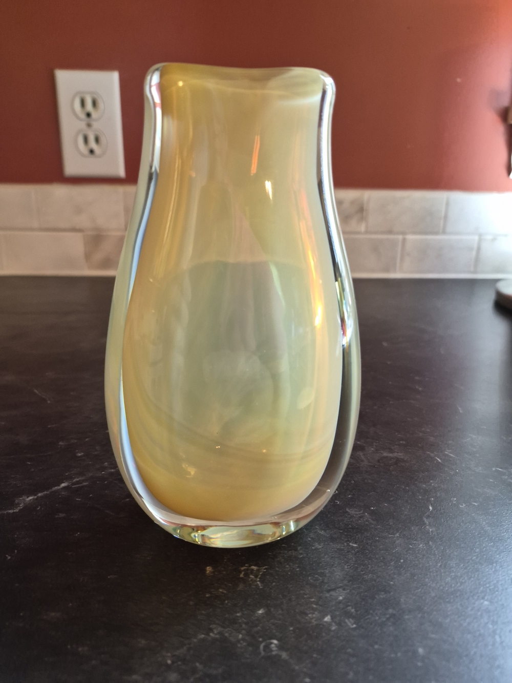 Vintage 1960's MCM Amber Swirl Polish Art Glass Vase Base Mark 60